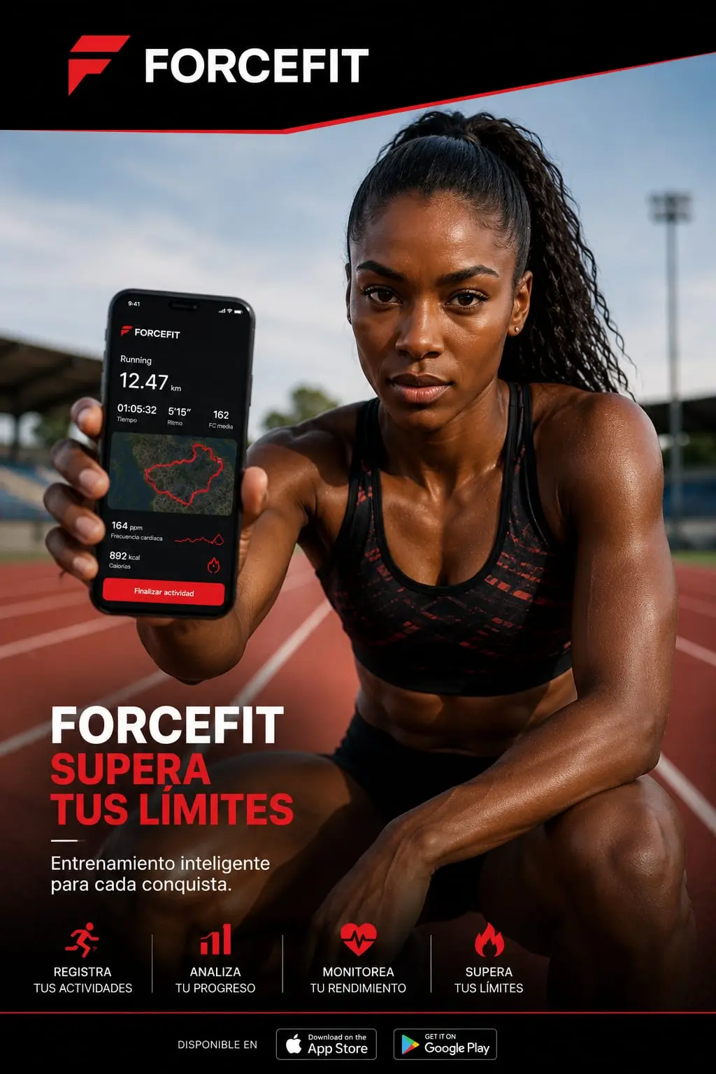 Corredora entrenando con seguimiento GPS en ForceFit